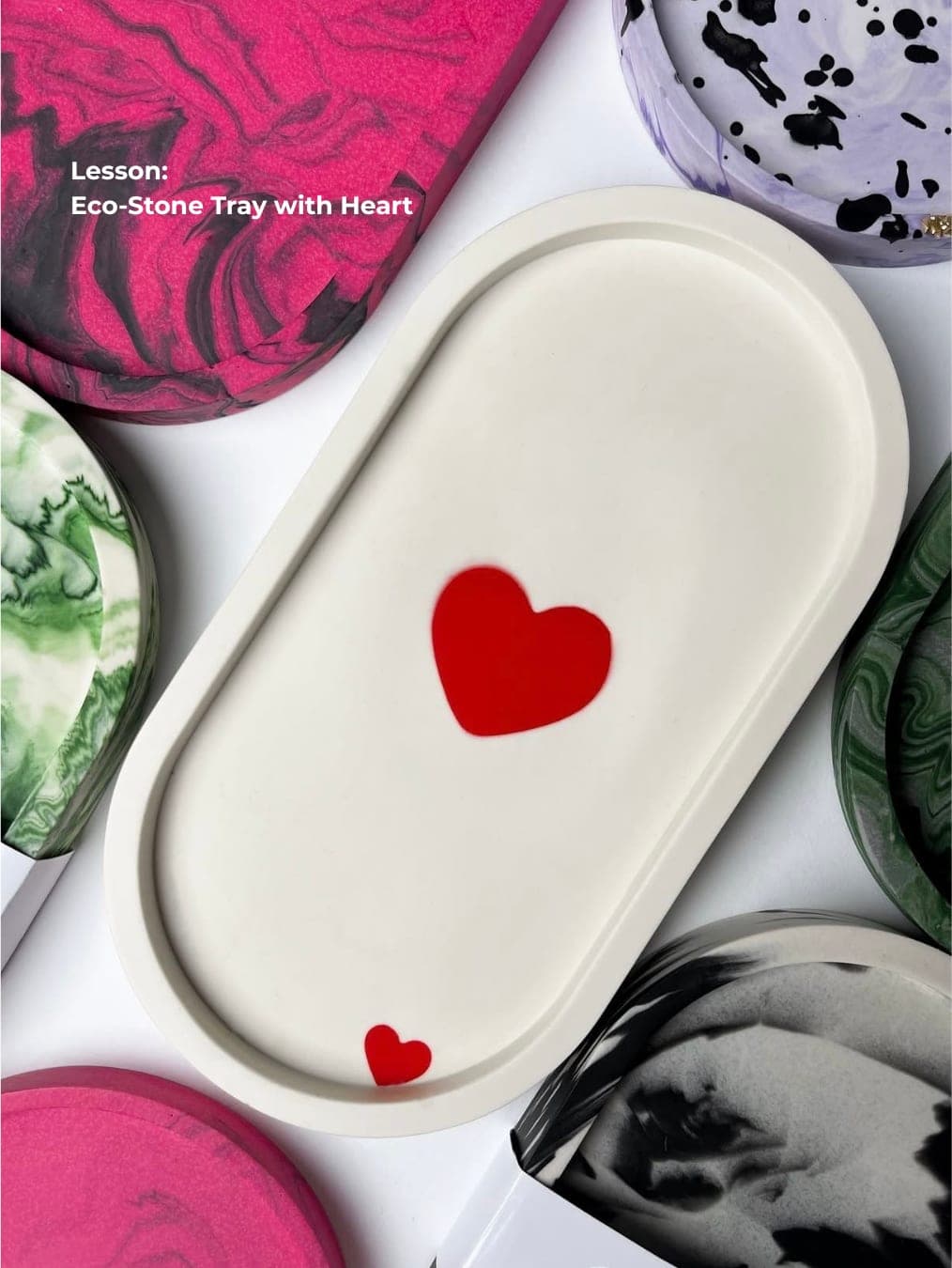 White eco-stone tray with red hearts