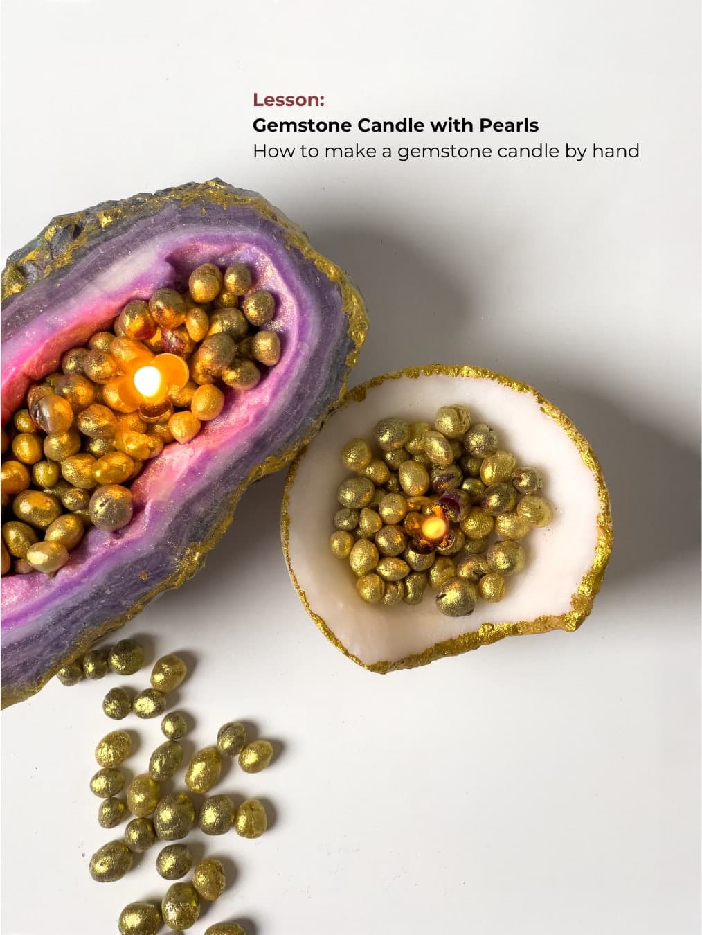 Gemstone candle with handmade pearls