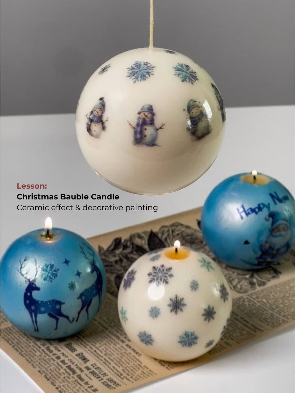 Christmas bauble candles with decorative painting
