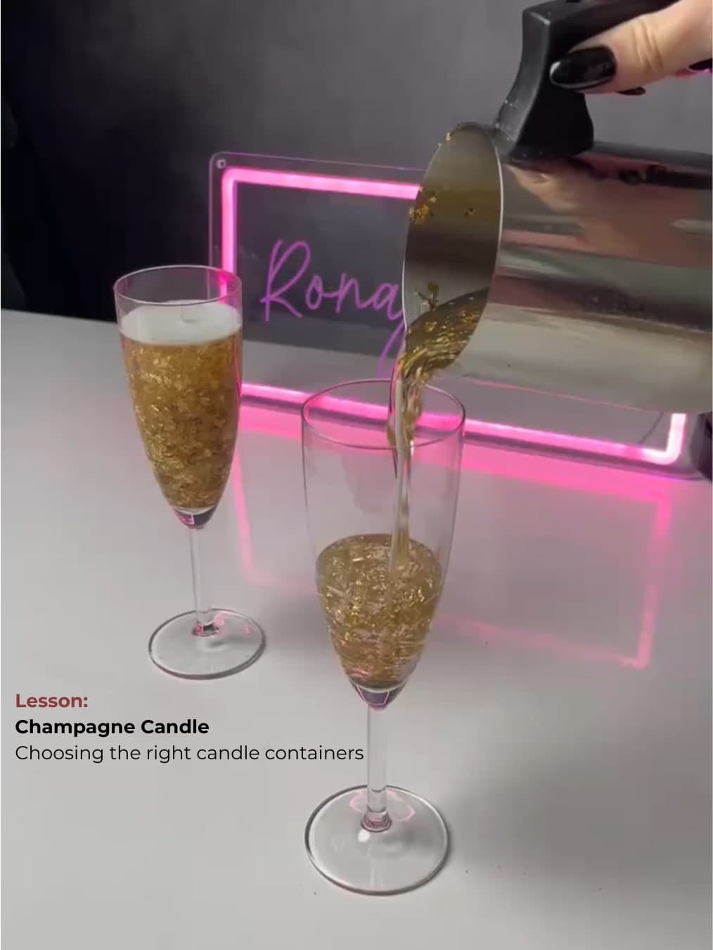 Champagne glass candle being poured