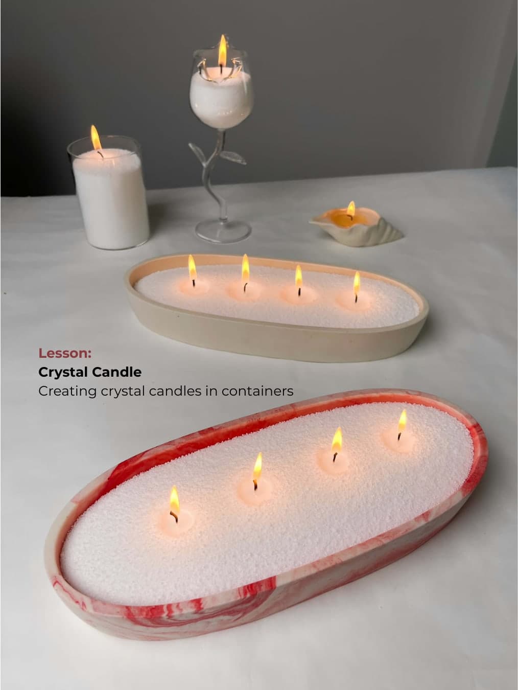 Crystal candles in long containers