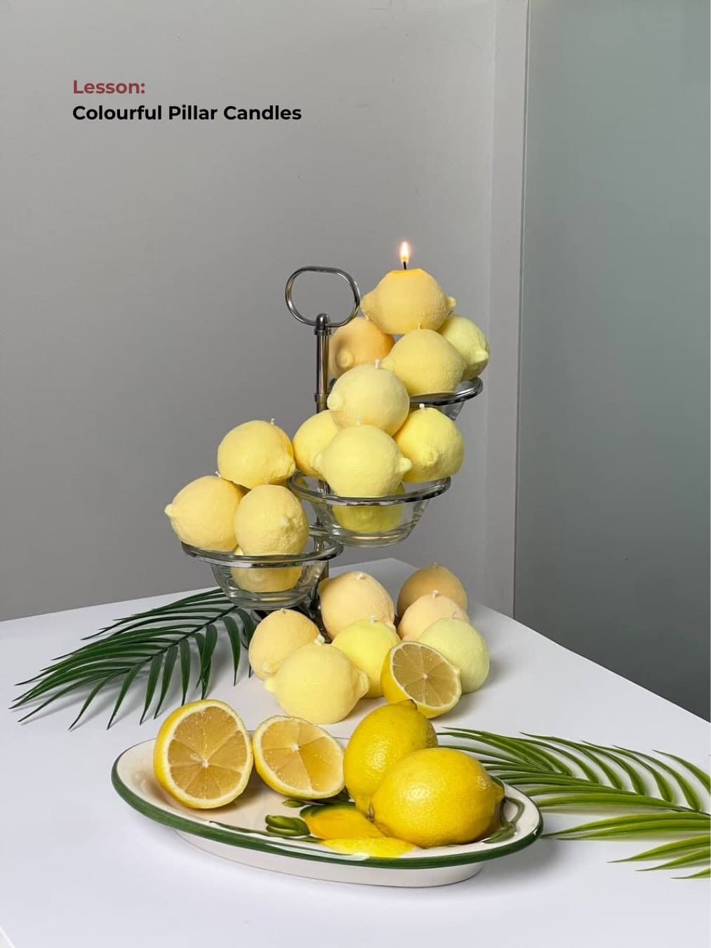 Colourful lemon pillar candles